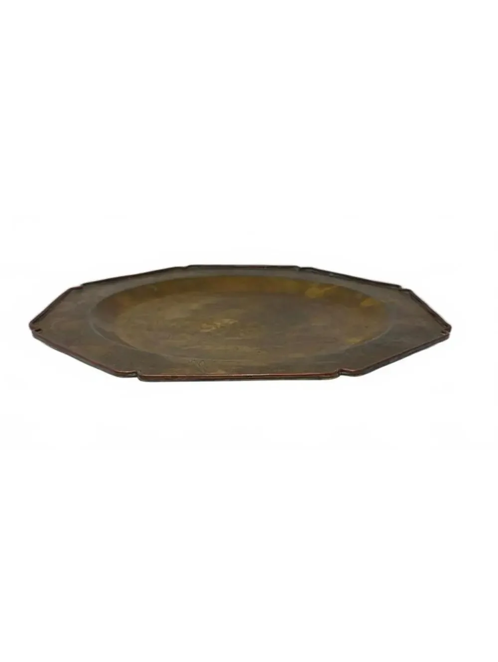 Vintage Chinese Etched Brass Tray 13” Scalloped Chinoiserie Wall Decor